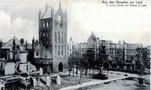 Lyck - Zerst�rte Kirche und H�user 1917
